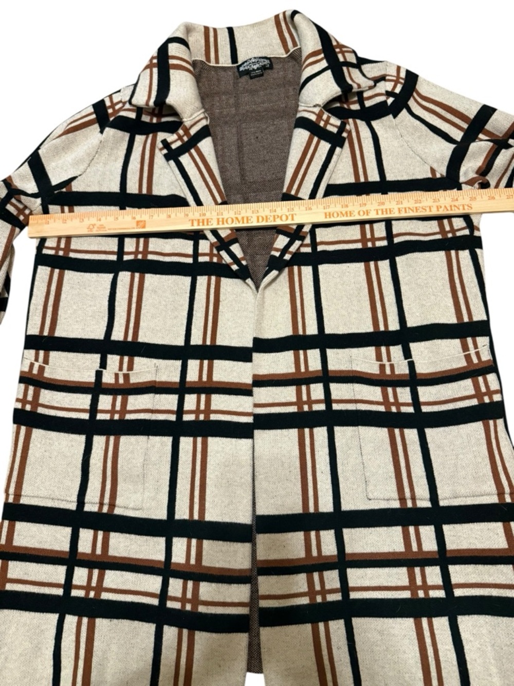 Oliver O Plaid Open-Front Coat in Cream & Brown Women’s 1X - Picture 5 of 7